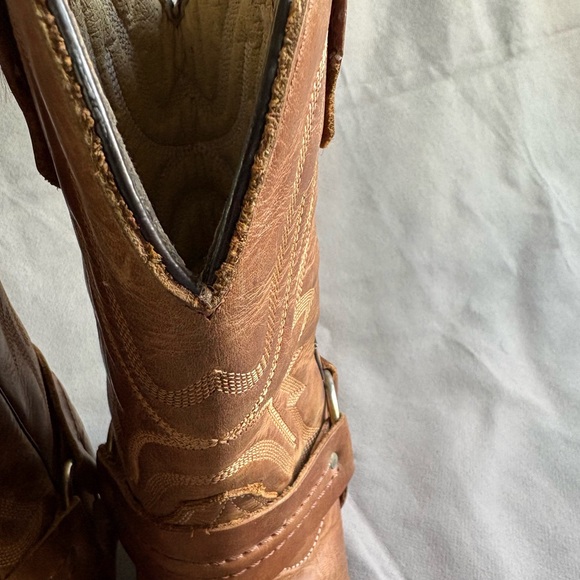 Lucky Boots Brown Leather Metal Ring Harness Western Cowboy Boots - Picture 12 of 14